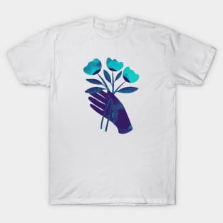 Dark purple blue hand with turquoise flowers for you T-Shirt